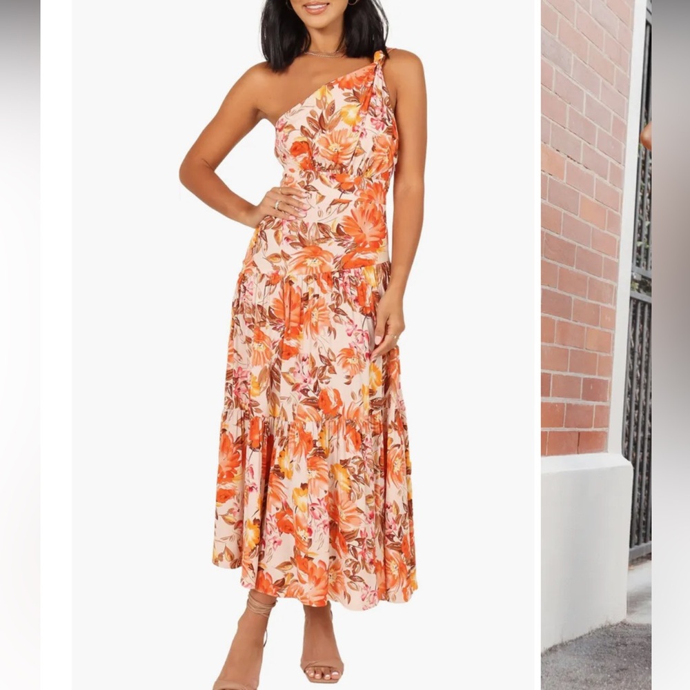 Petal & Pup Floral One-Shoulder Maxi Dress - Orange and Cream